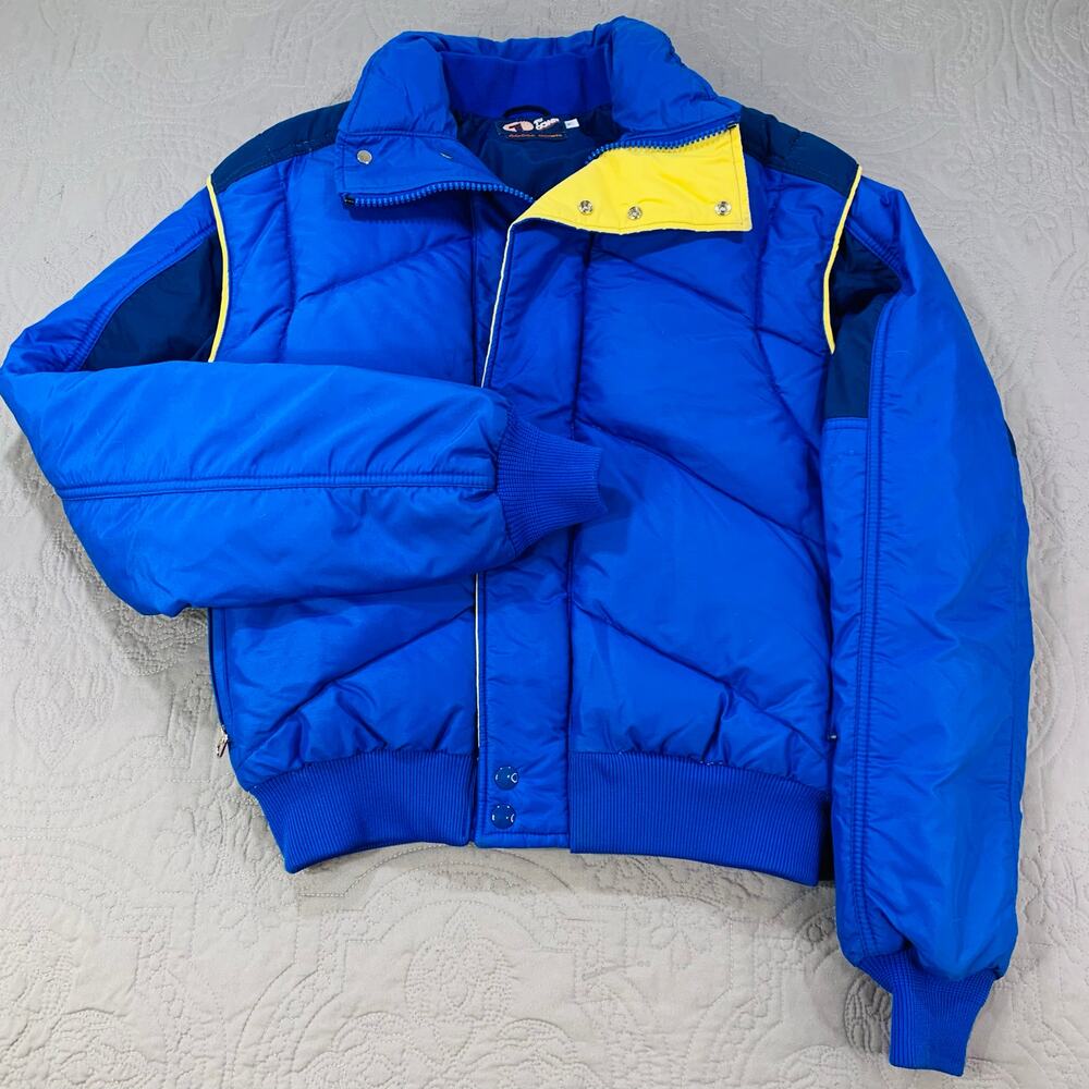 1st Down‎ Coat Goose Down Jacket Blue 70's Puffer Quilted Full Zip Medium Nylon